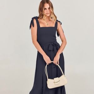 Caracilia Women's Elegant Bridesmaid Dresses Square Neck Ruffle Slit Hem Midi